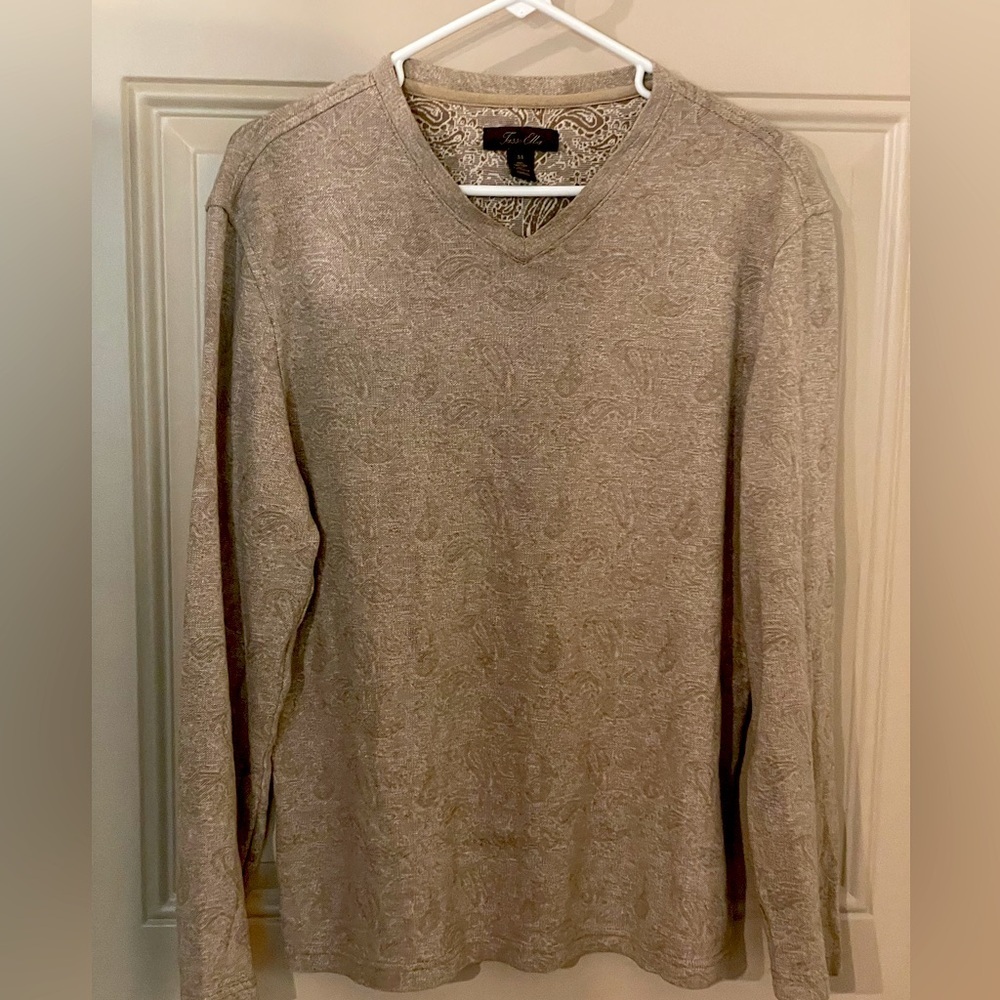 Tasso Elba Tan/Khaki Paisley V-Neck Sweater